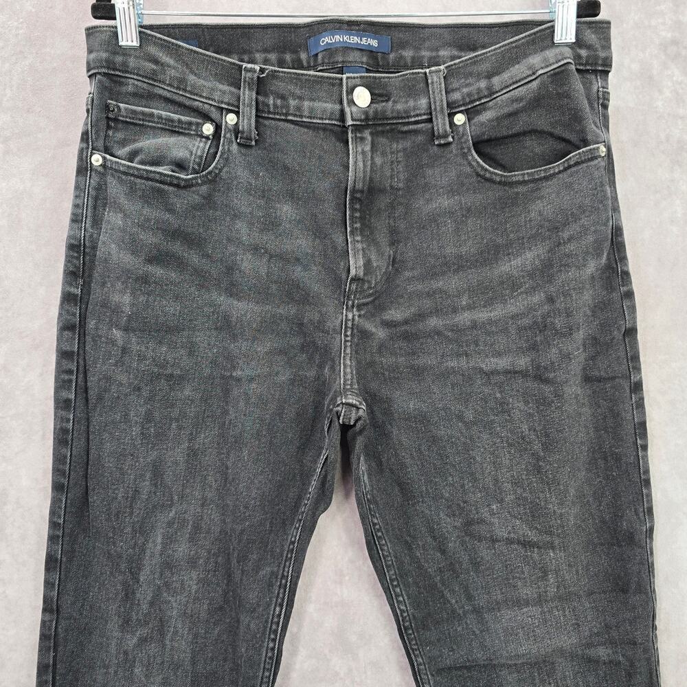 Calvin Klein Black Silver Straight Denim Jeans Pants Bottoms Men's 34x30 - Picture 2 of 8
